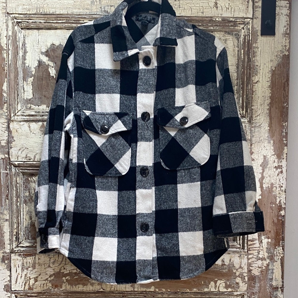 StreetWear Society Flannel Black and White Checkered Shacket, M